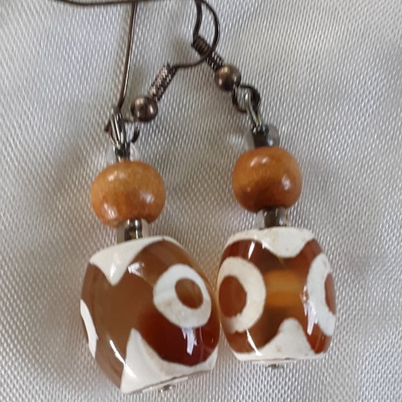 Handcrafted Pierced Earrings Tribal Look Mixed Medium - Picture 2 of 5